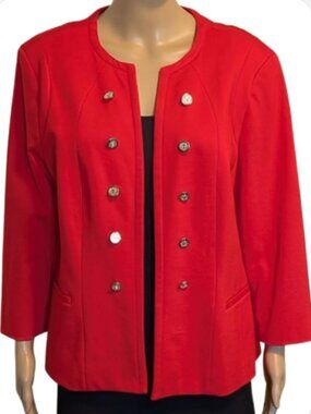Cleo Red Open Front Jacket XL Silver Button Military Style Blazer NWT